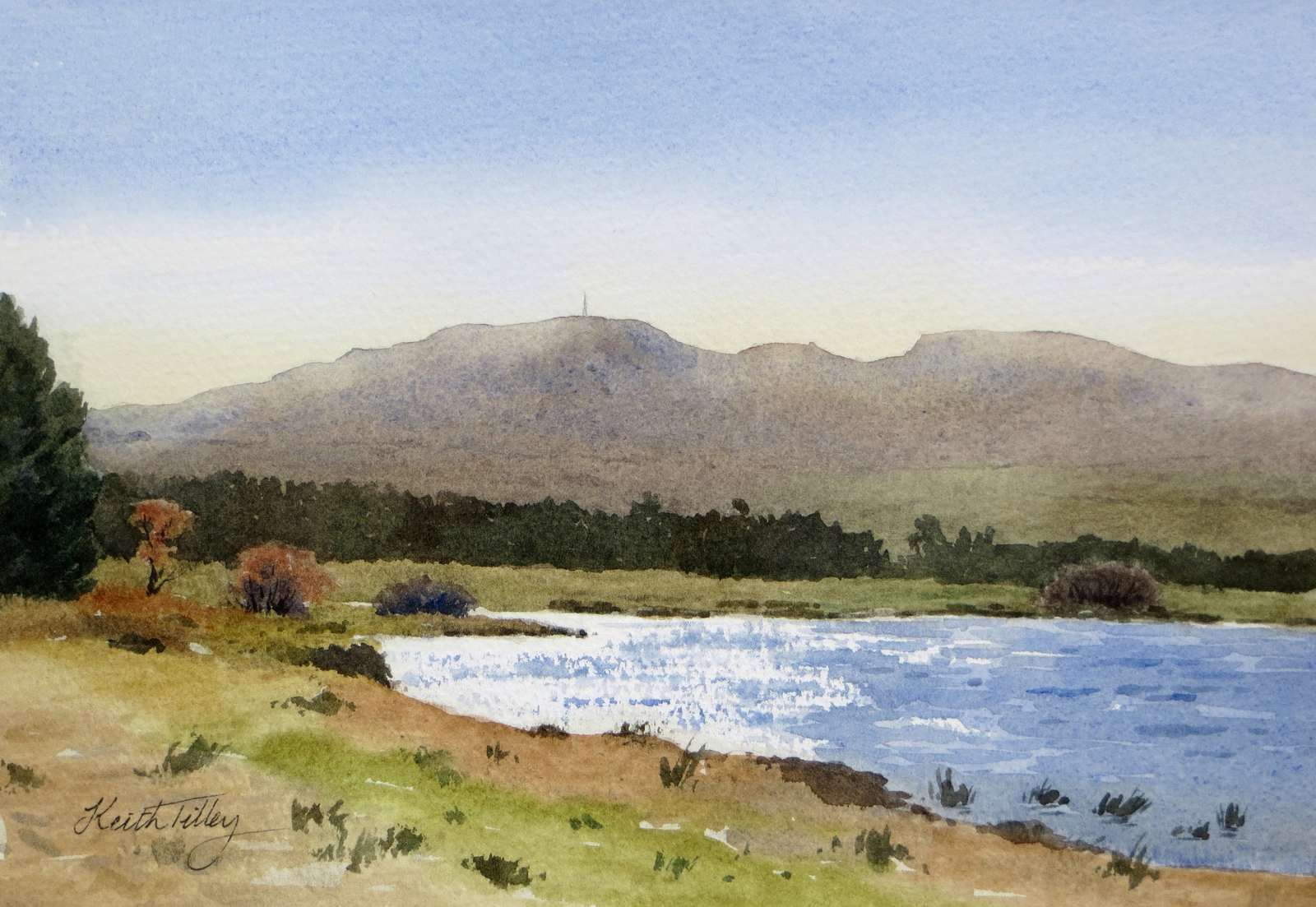 Loch Calder and Ben Dorrery, Caithness. Original watercolour.